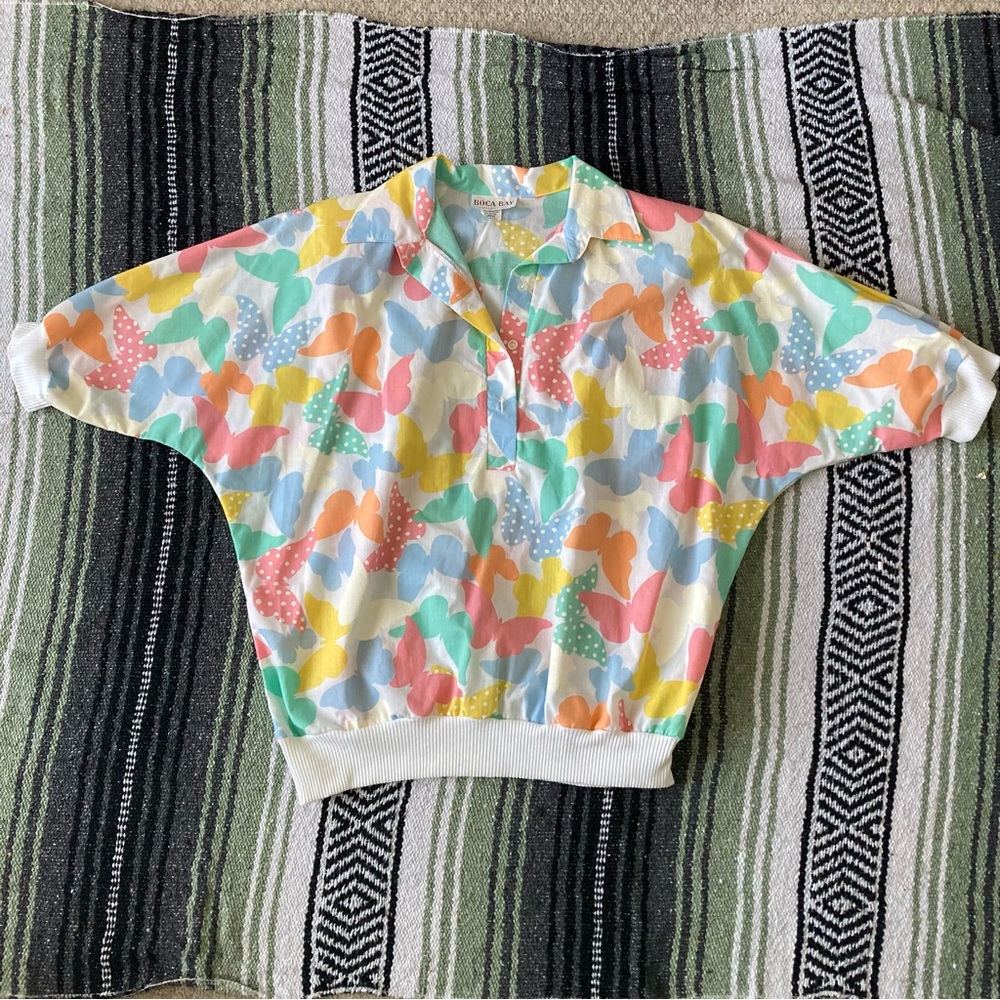 vintage 1980s pastel butterfly collared shirt
